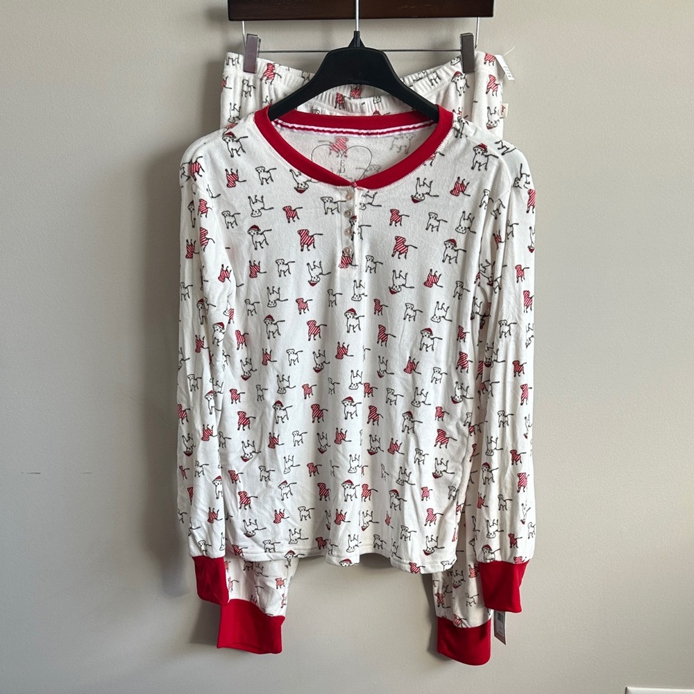 Ellen Degeneres Ed by Ellen Women's Holiday Dogs Henley PJ Set NEW